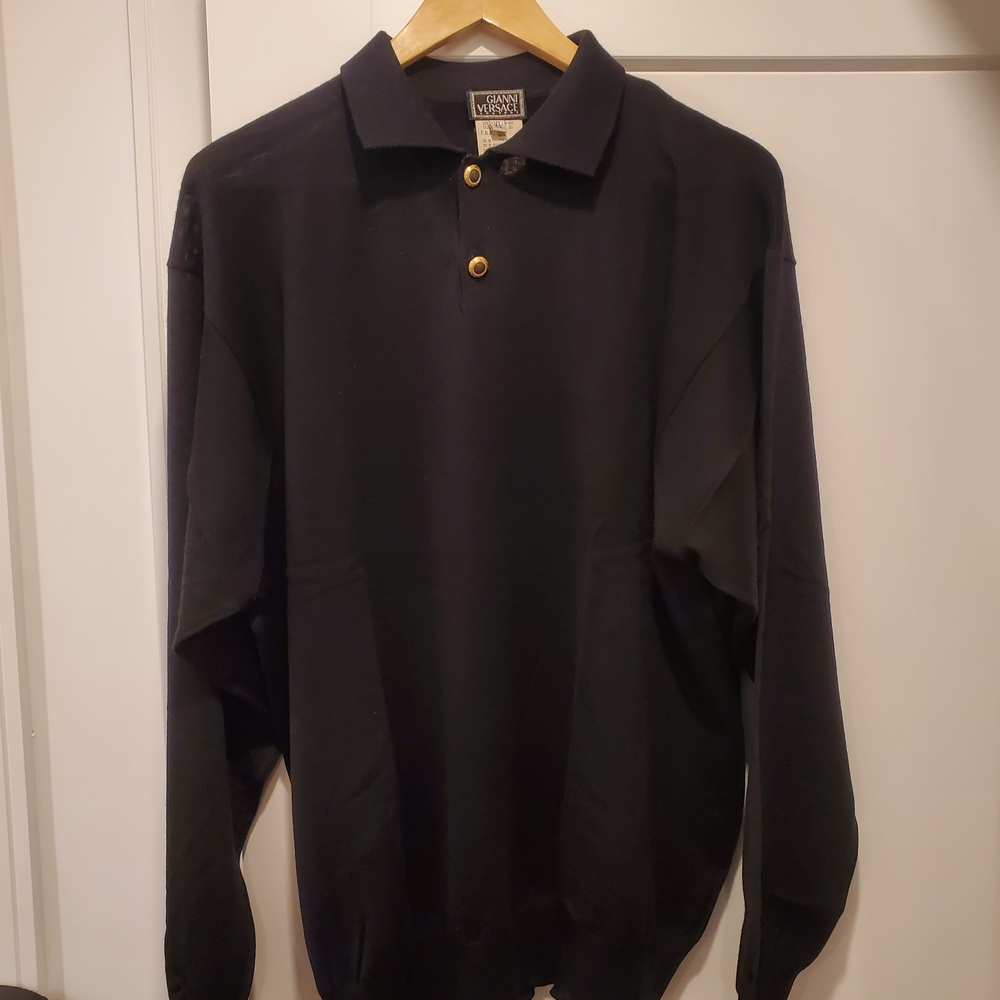 Vintage Versace Black Long Sleeve Shirt Size 54 Wool Cashmere Silk
